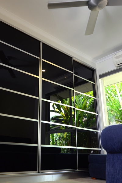 Multi Panel Black Glass Built In Wardrobe Doors