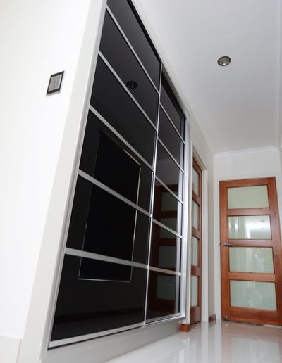 Hallway Sliding Door Cupboard Black Glass Multi Panel Cupboard